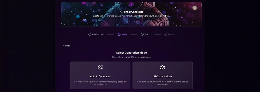 Funnel Generator Interface - AI-powered landing page creation platform